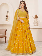 Tulsi Art Magnetic Yellow Thread Work Georgette Haldi Wear Lehenga Choli | Grocsy