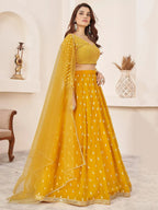 Tulsi Art Magnetic Yellow Thread Work Georgette Haldi Wear Lehenga Choli | Grocsy