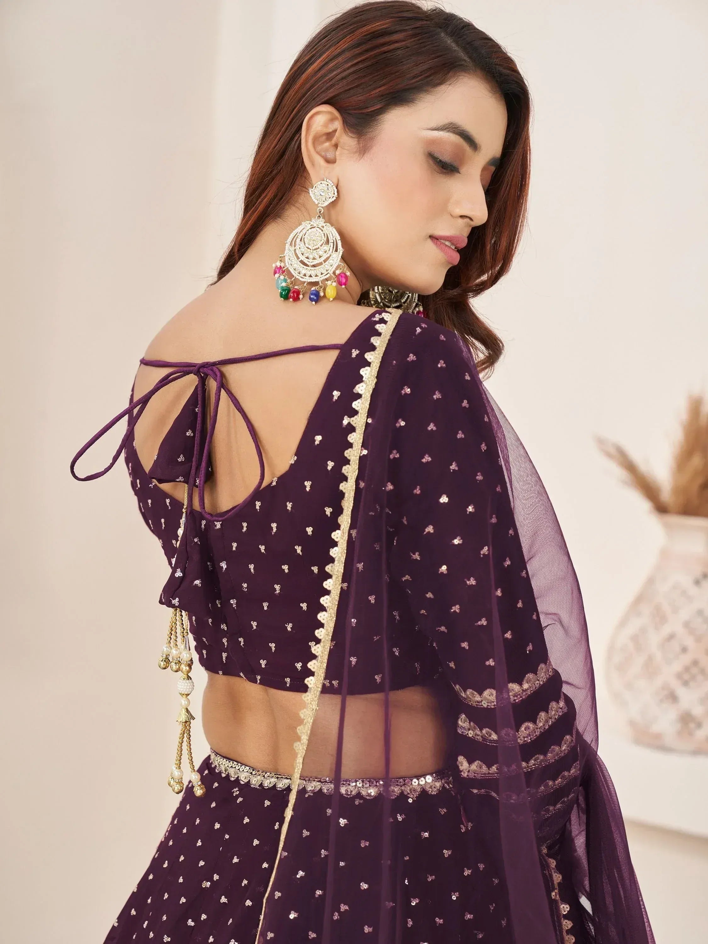 Tulsi Art Charming Purple Sequin Georgette Reception Wear Lehenga Choli | Grocsy