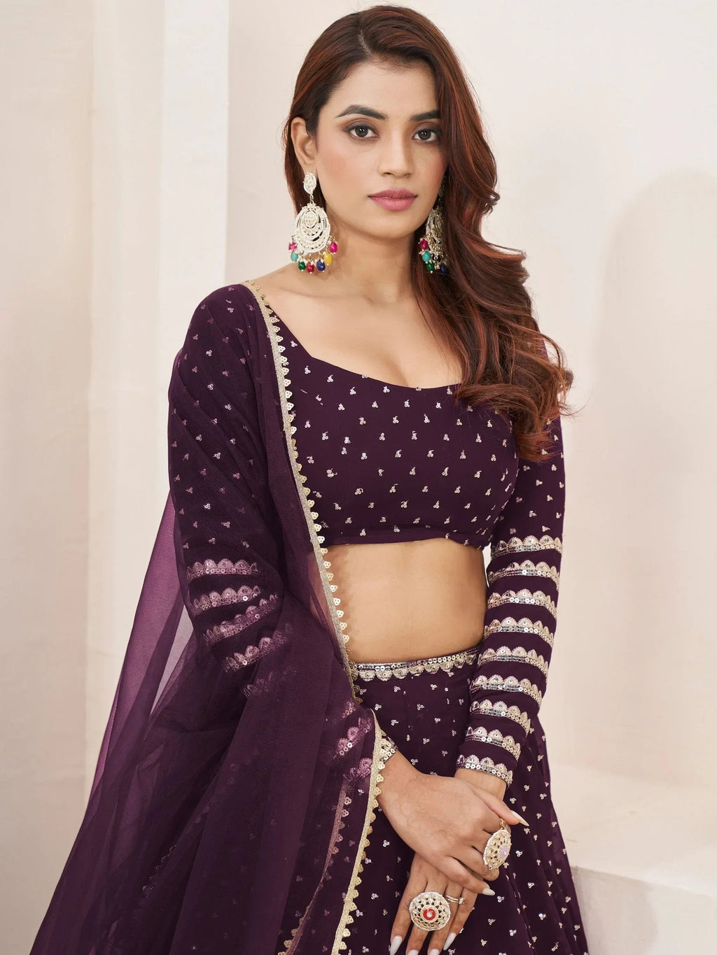 Tulsi Art Charming Purple Sequin Georgette Reception Wear Lehenga Choli | Grocsy