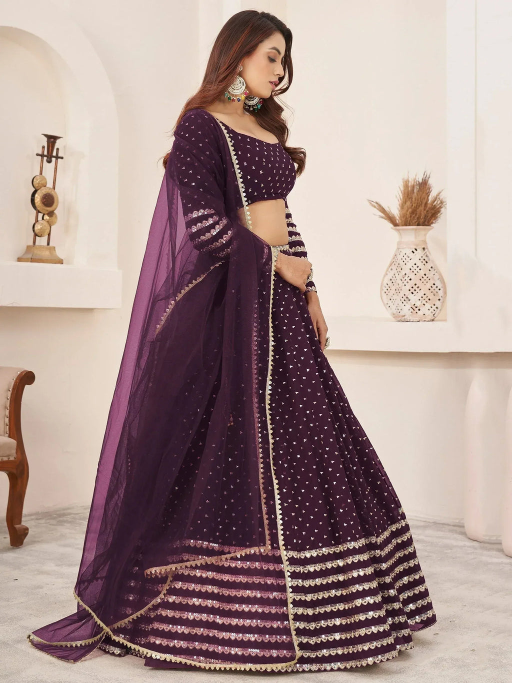 Tulsi Art Charming Purple Sequin Georgette Reception Wear Lehenga Choli | Grocsy
