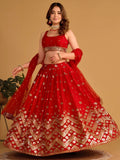 Tulsi Art Fascinating Red Sequins Georgette Wedding Lehenga Choli With Dupatta | Grocsy