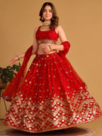 Tulsi Art Fascinating Red Sequins Georgette Wedding Lehenga Choli With Dupatta | Grocsy