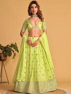 Tulsi Art Stunning Lime Green Sequins Georgette Reception Wear Lehenga Choli | Grocsy