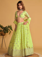 Tulsi Art Stunning Lime Green Sequins Georgette Reception Wear Lehenga Choli | Grocsy