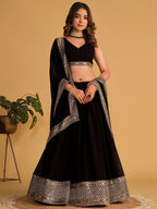 Tulsi Art Beautiful Black Zari Embroidered Georgette Lehenga Choli With Dupatta | Grocsy