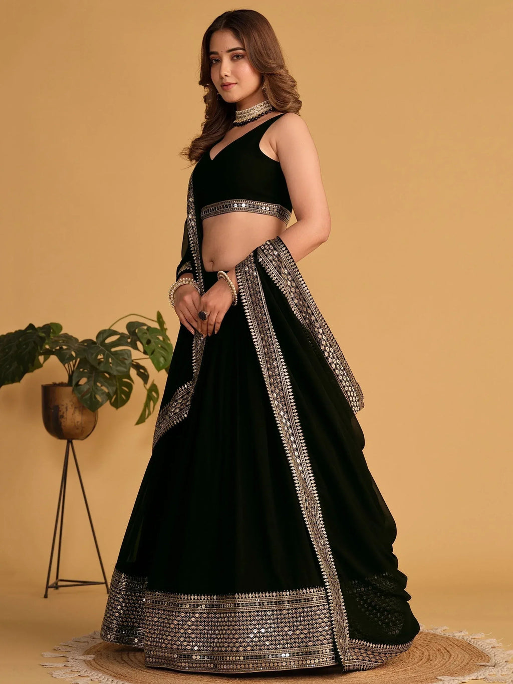 Tulsi Art Beautiful Black Zari Embroidered Georgette Lehenga Choli With Dupatta | Grocsy