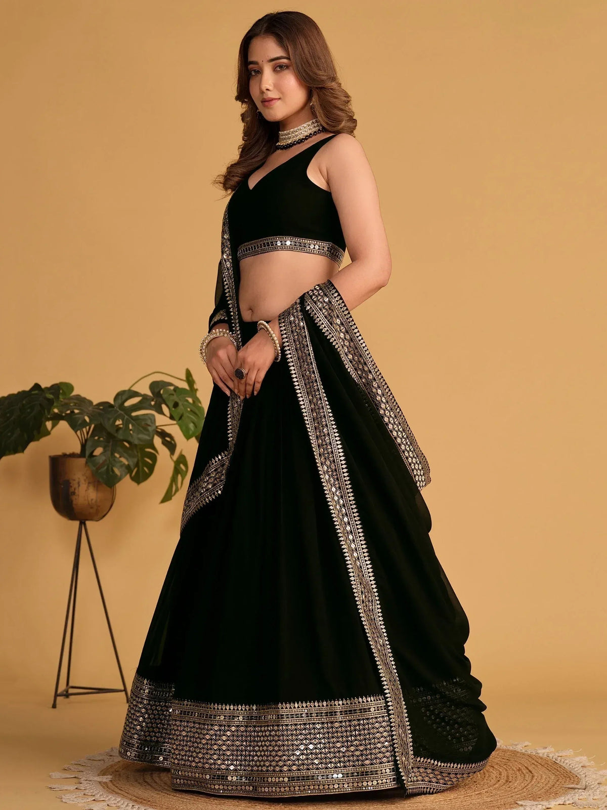 Tulsi Art Beautiful Black Zari Embroidered Georgette Lehenga Choli With Dupatta | Grocsy