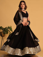 Tulsi Art Beautiful Black Zari Embroidered Georgette Lehenga Choli With Dupatta | Grocsy