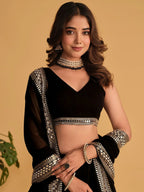 Tulsi Art Beautiful Black Zari Embroidered Georgette Lehenga Choli With Dupatta | Grocsy