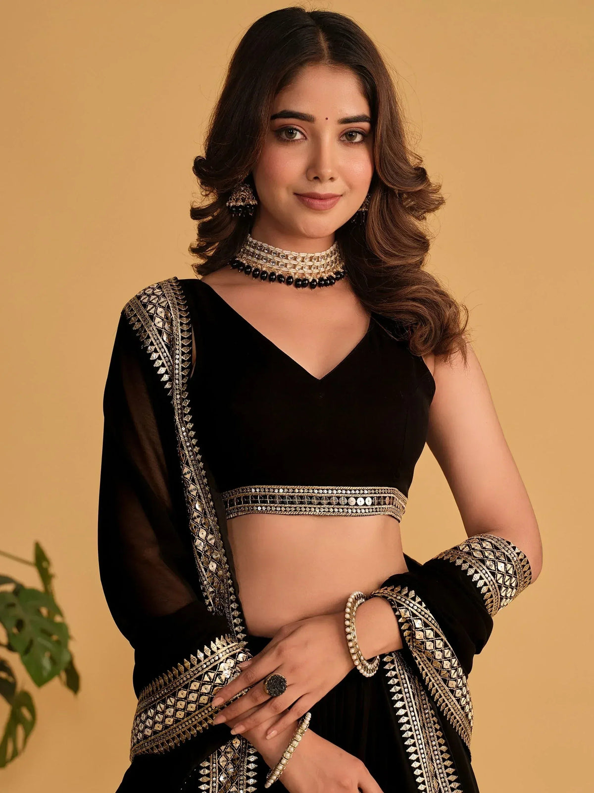 Tulsi Art Beautiful Black Zari Embroidered Georgette Lehenga Choli With Dupatta | Grocsy