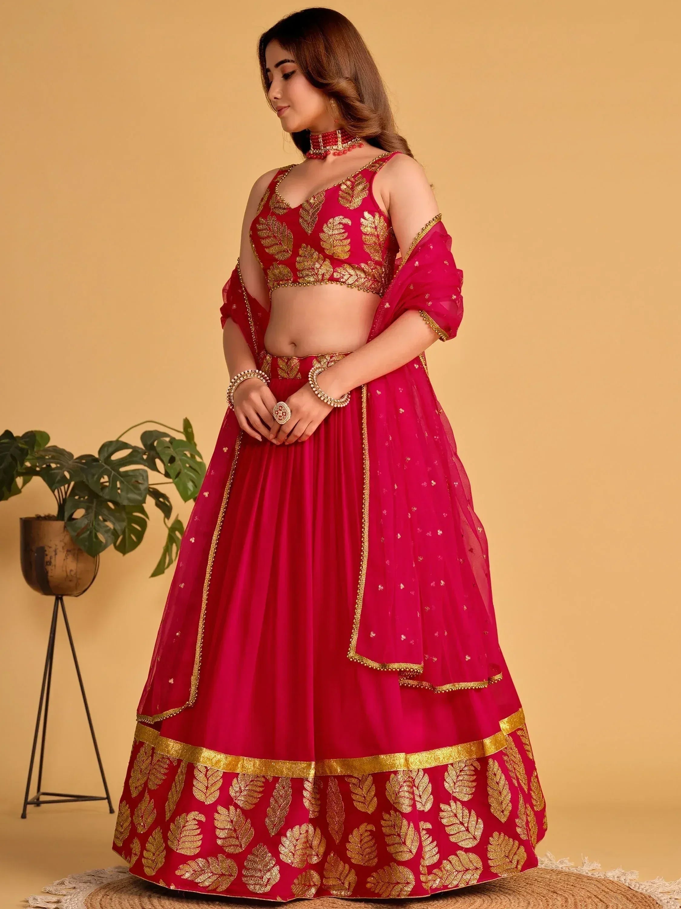 Tulsi Art Fabulous Pink Zari Embroidered Georgette Function Wear Lehenga Choli | Grocsy