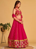 Tulsi Art Fabulous Pink Zari Embroidered Georgette Function Wear Lehenga Choli | Grocsy