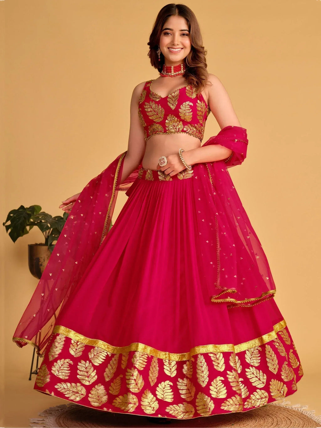 Tulsi Art Fabulous Pink Zari Embroidered Georgette Function Wear Lehenga Choli | Grocsy