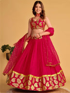 Tulsi Art Fabulous Pink Zari Embroidered Georgette Function Wear Lehenga Choli | Grocsy
