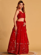 Tulsi Art Marvelous Red Embroidered Georgette Engagement Wear Lehenga Choli | Grocsy