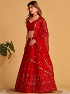 Tulsi Art Marvelous Red Embroidered Georgette Engagement Wear Lehenga Choli | Grocsy