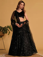 Tulsi Art Mesmerizing Black Mirror Work Organza Reception Wear Lehenga Choli | Grocsy