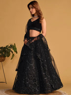 Tulsi Art Mesmerizing Black Mirror Work Organza Reception Wear Lehenga Choli | Grocsy