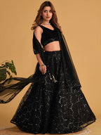 Tulsi Art Mesmerizing Black Mirror Work Organza Reception Wear Lehenga Choli | Grocsy
