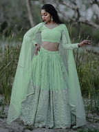 Tulsi Art Adorable Pastel Green Sequins Georgette Reception Wear Lehenga Choli | Grocsy