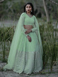 Tulsi Art Adorable Pastel Green Sequins Georgette Reception Wear Lehenga Choli | Grocsy