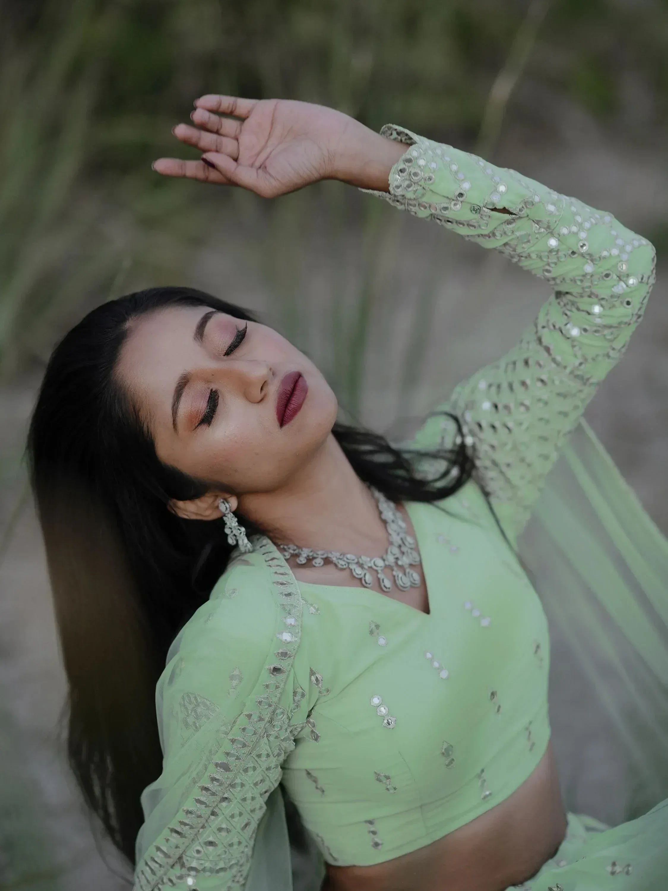 Tulsi Art Adorable Pastel Green Sequins Georgette Reception Wear Lehenga Choli | Grocsy