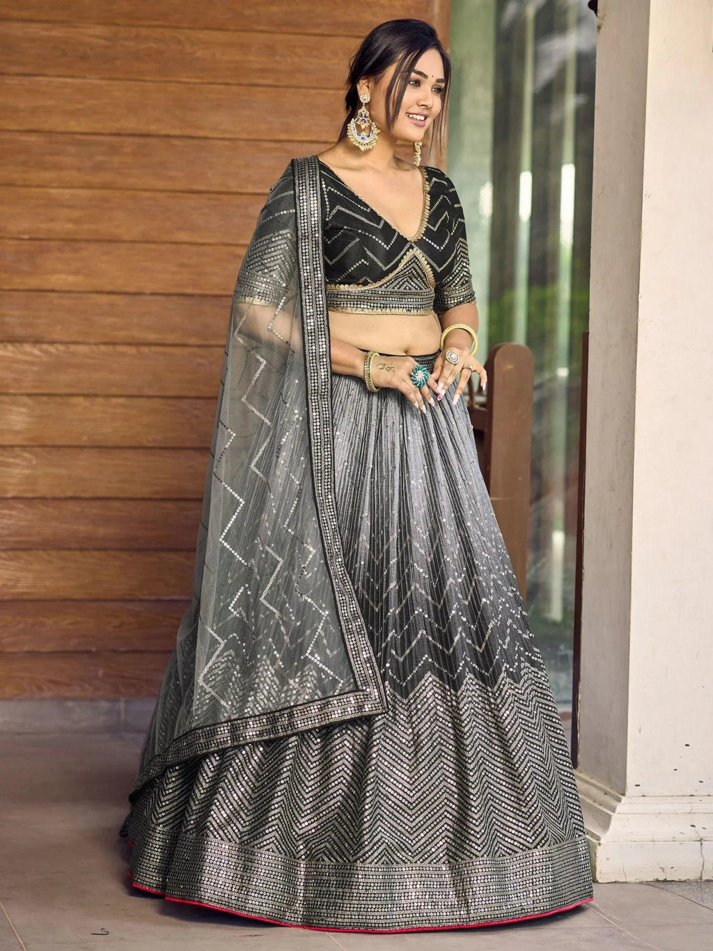 Tulsi Art Fabulous Black Sequins Chinon Reception Wear Lehenga Choli | Grocsy