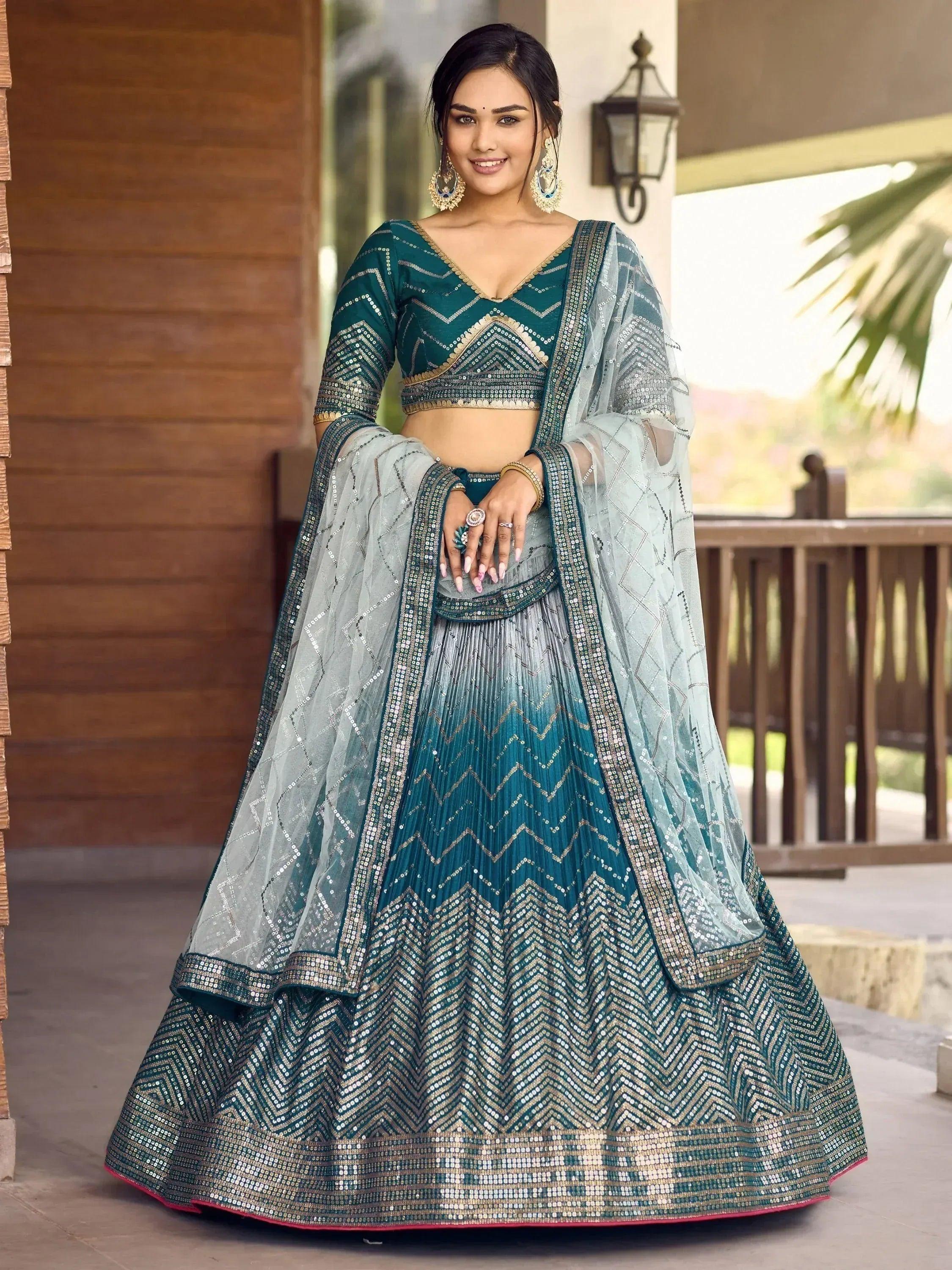 Tulsi Art Wonderful Blue Sequins Chinon Function Wear Lehenga Choli | Grocsy