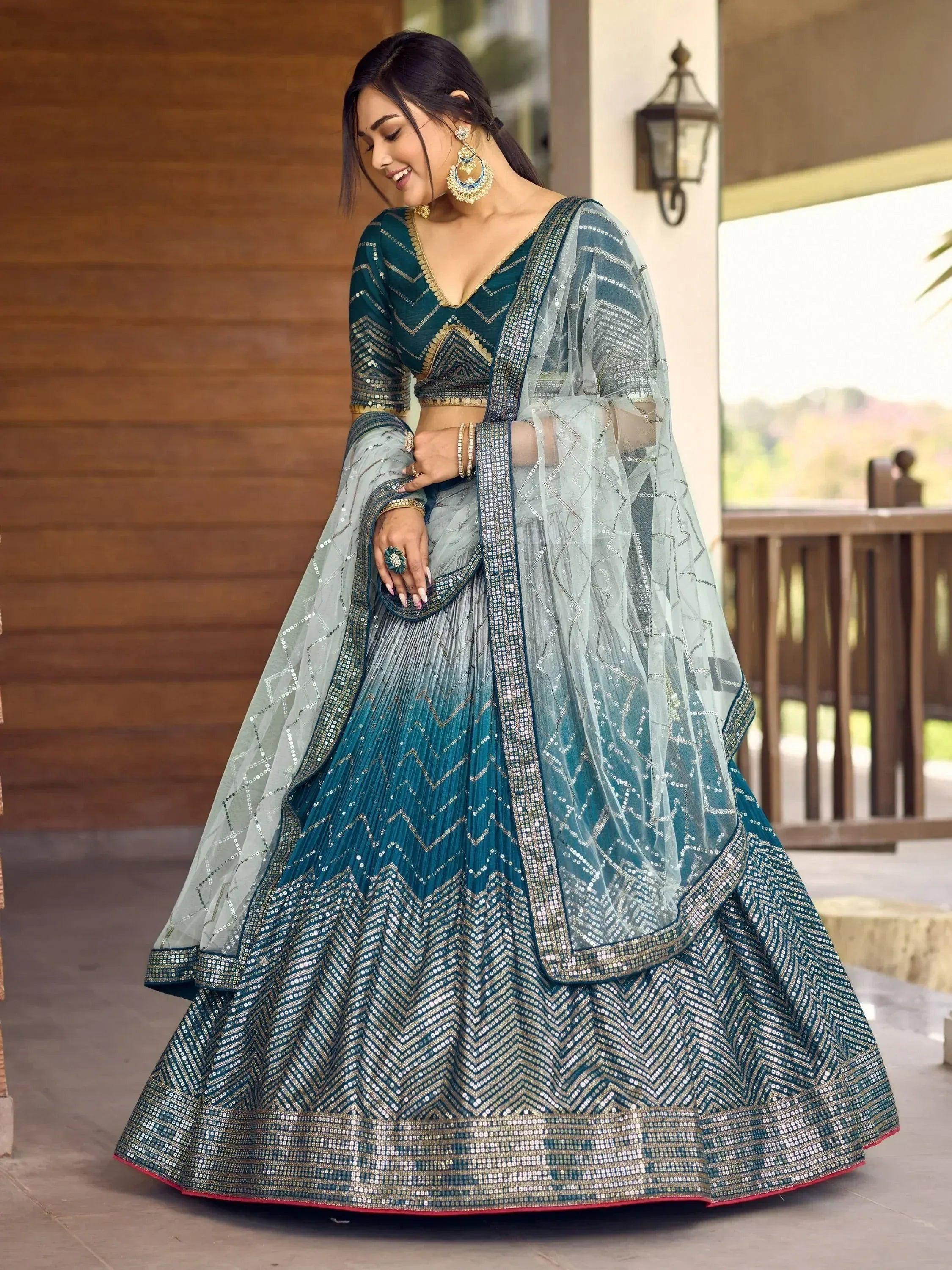 Tulsi Art Wonderful Blue Sequins Chinon Function Wear Lehenga Choli | Grocsy