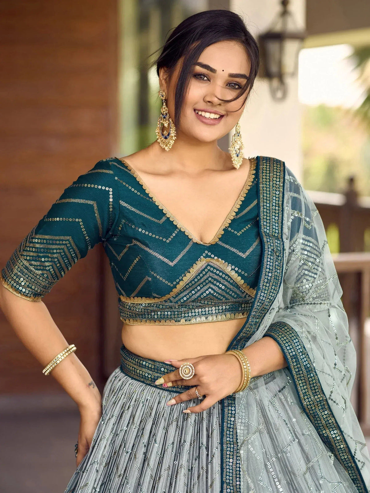 Tulsi Art Wonderful Blue Sequins Chinon Function Wear Lehenga Choli | Grocsy
