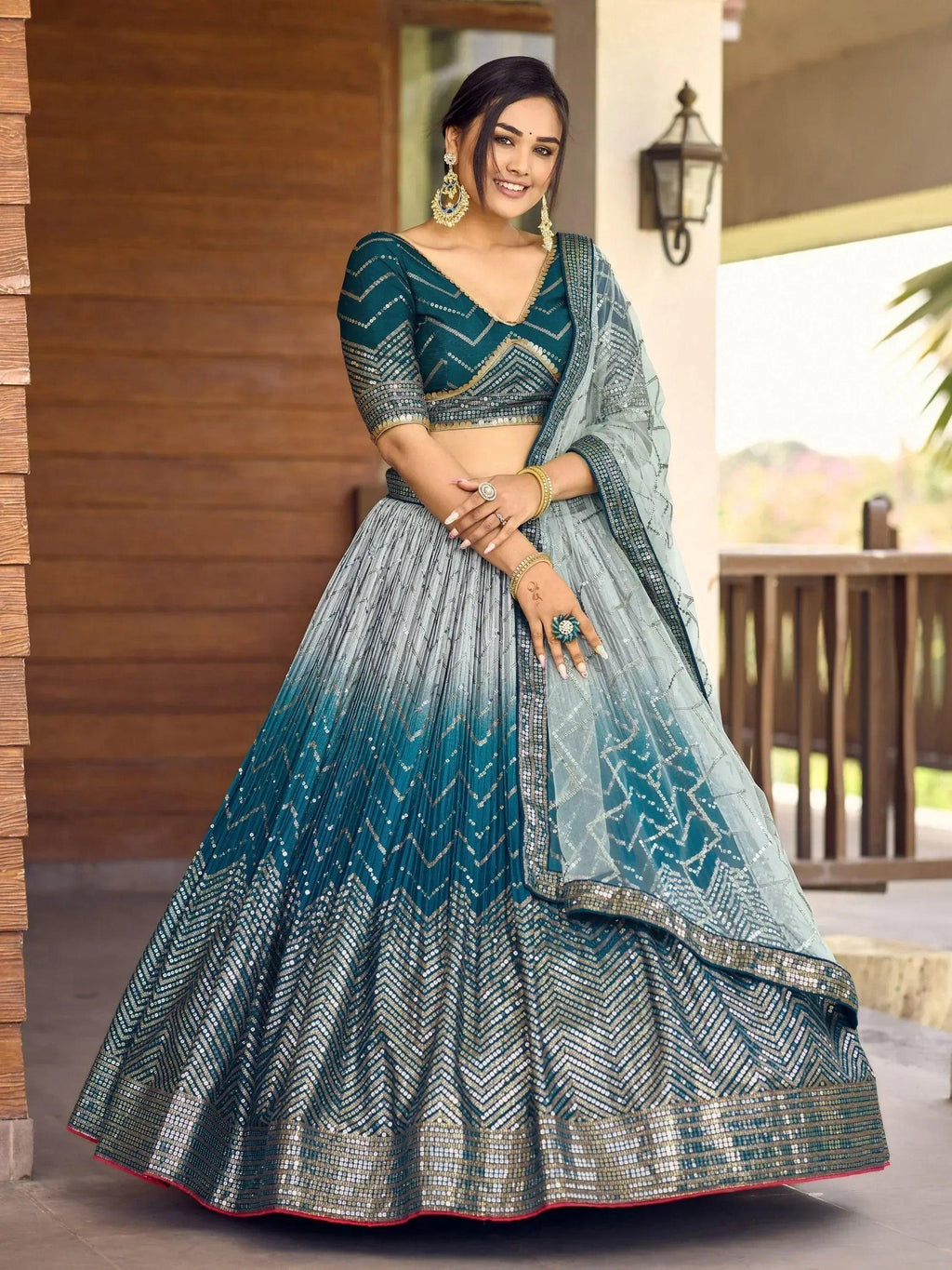 Tulsi Art Wonderful Blue Sequins Chinon Function Wear Lehenga Choli | Grocsy