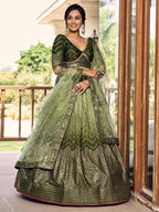 Tulsi Art Awesome Green Sequins Chinon Mehendi Wear Lehenga Choli | Grocsy