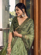 Tulsi Art Awesome Green Sequins Chinon Mehendi Wear Lehenga Choli | Grocsy