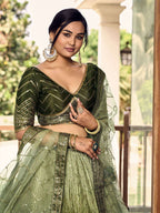 Tulsi Art Awesome Green Sequins Chinon Mehendi Wear Lehenga Choli | Grocsy