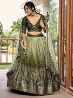 Tulsi Art Awesome Green Sequins Chinon Mehendi Wear Lehenga Choli | Grocsy