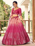 Tulsi Art Marvelous Pink Sequins Chinon Wedding Lehenga Choli With Dupatta | Grocsy