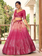 Tulsi Art Marvelous Pink Sequins Chinon Wedding Lehenga Choli With Dupatta | Grocsy
