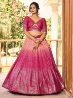 Tulsi Art Marvelous Pink Sequins Chinon Wedding Lehenga Choli With Dupatta | Grocsy
