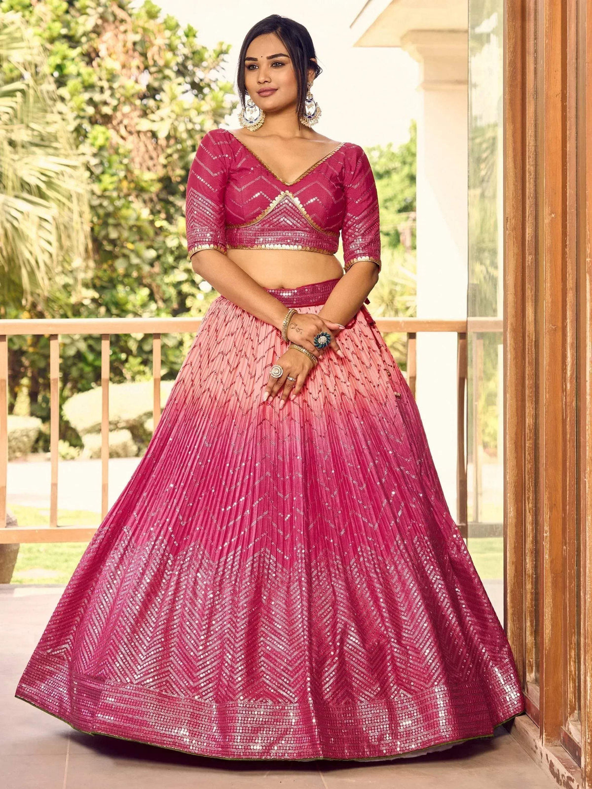 Tulsi Art Marvelous Pink Sequins Chinon Wedding Lehenga Choli With Dupatta | Grocsy
