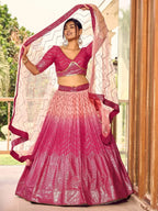 Tulsi Art Marvelous Pink Sequins Chinon Wedding Lehenga Choli With Dupatta | Grocsy