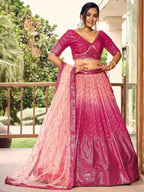 Tulsi Art Marvelous Pink Sequins Chinon Wedding Lehenga Choli With Dupatta | Grocsy