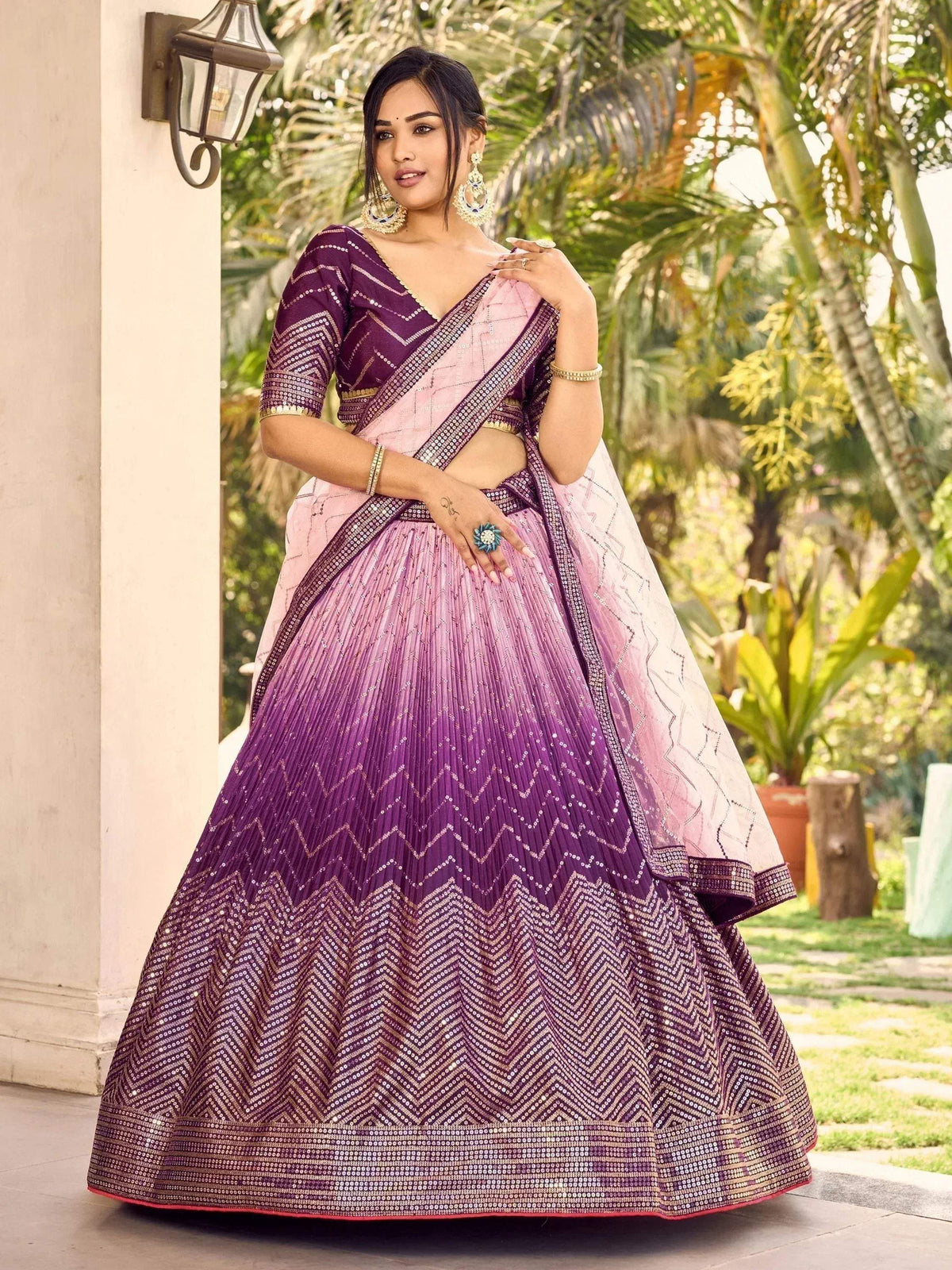 Tulsi Art Amazing Purple Sequins Chinon Function Wear Lehenga Choli | Grocsy