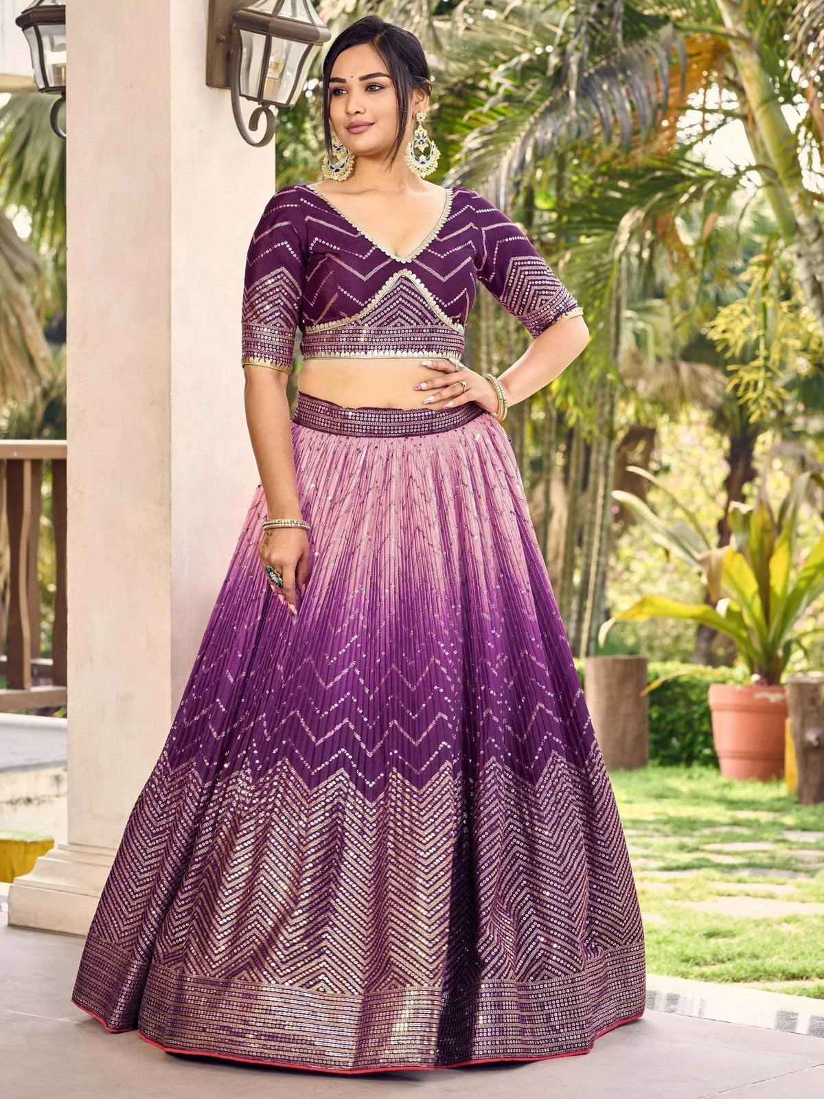 Tulsi Art Amazing Purple Sequins Chinon Function Wear Lehenga Choli | Grocsy