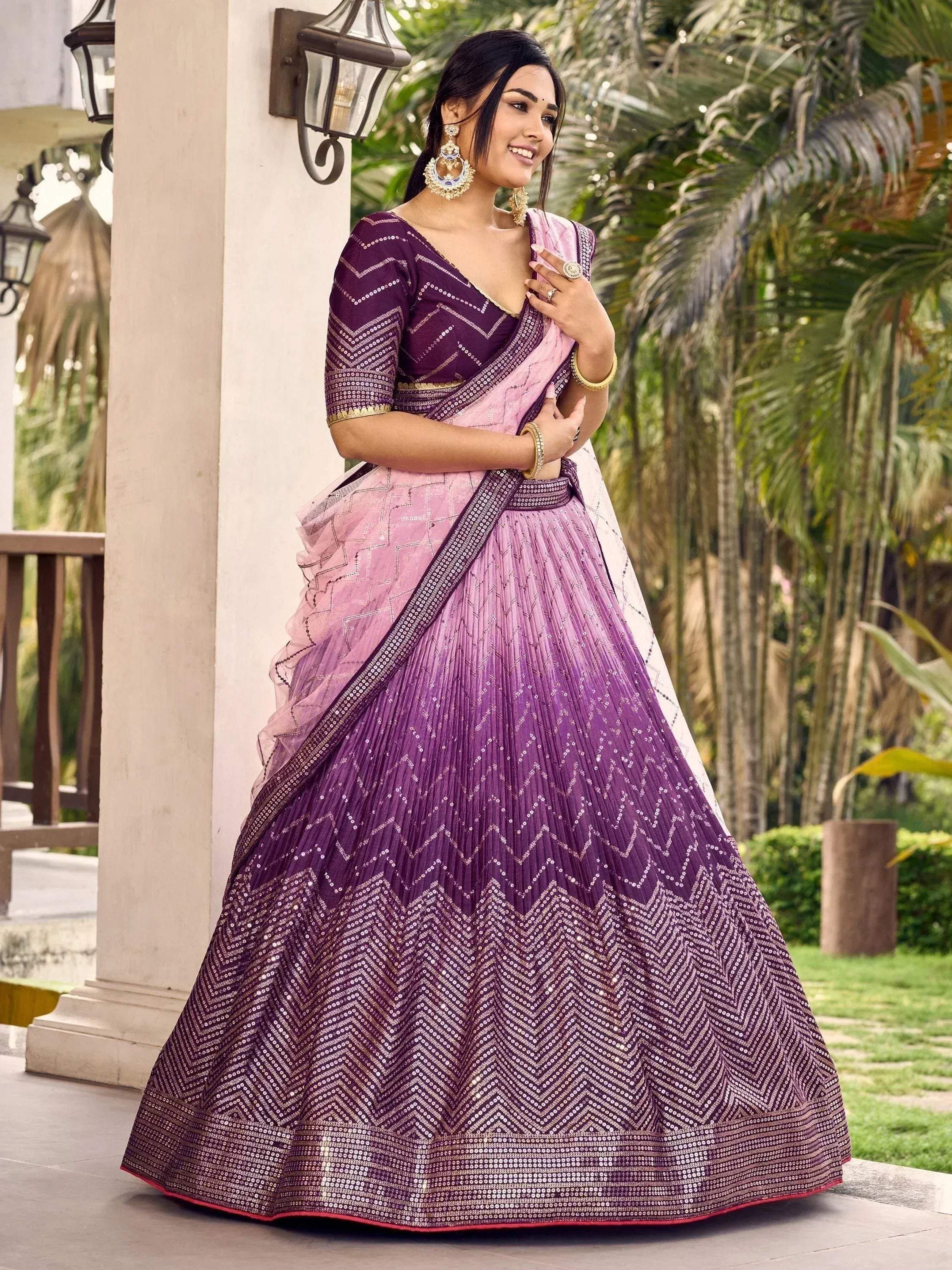 Tulsi Art Amazing Purple Sequins Chinon Function Wear Lehenga Choli | Grocsy