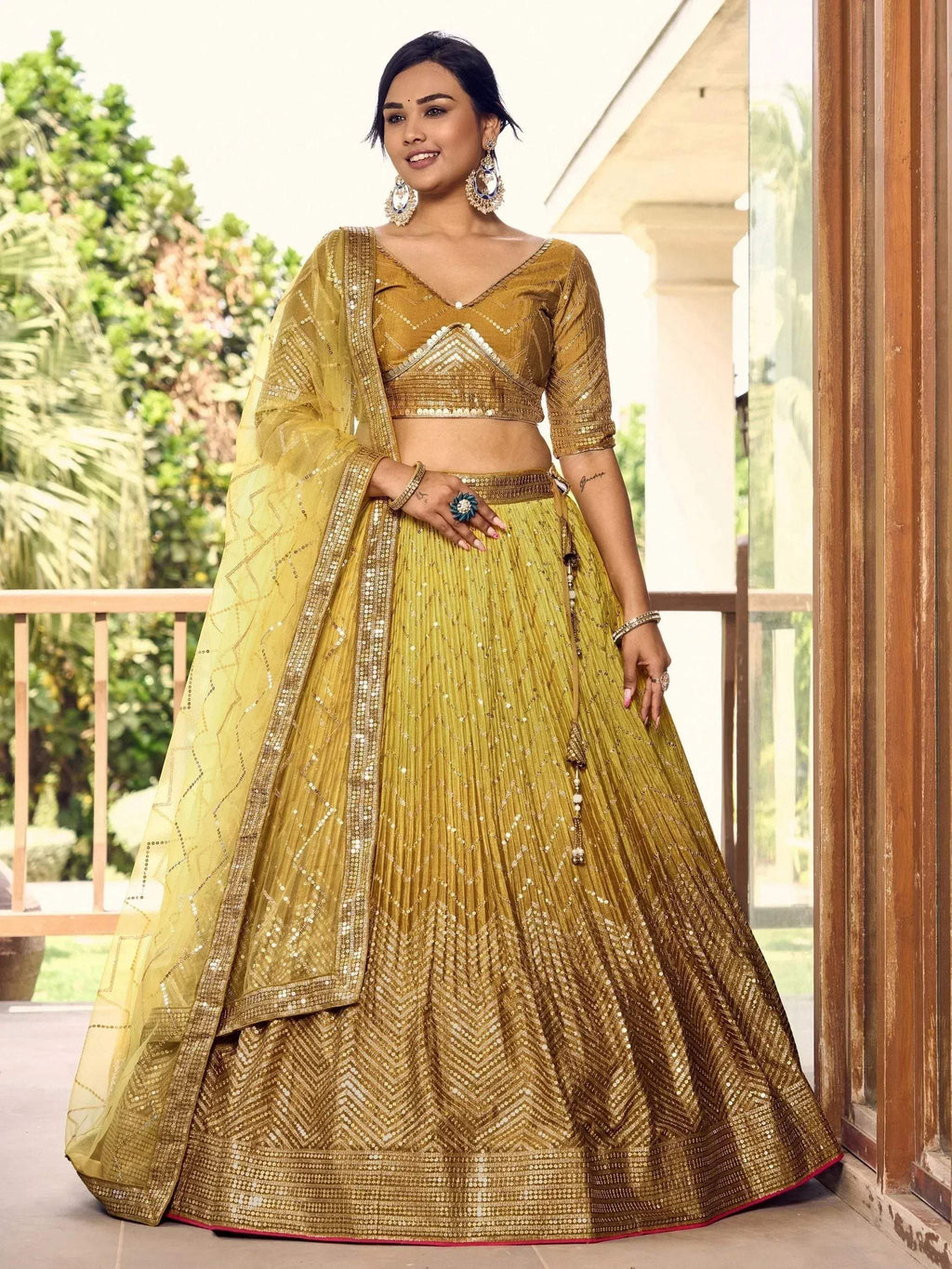 Tulsi Art Outstanding Yellow Sequins Chinon Haldi Wear Lehenga Choli | Grocsy