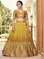 Tulsi Art Outstanding Yellow Sequins Chinon Haldi Wear Lehenga Choli | Grocsy