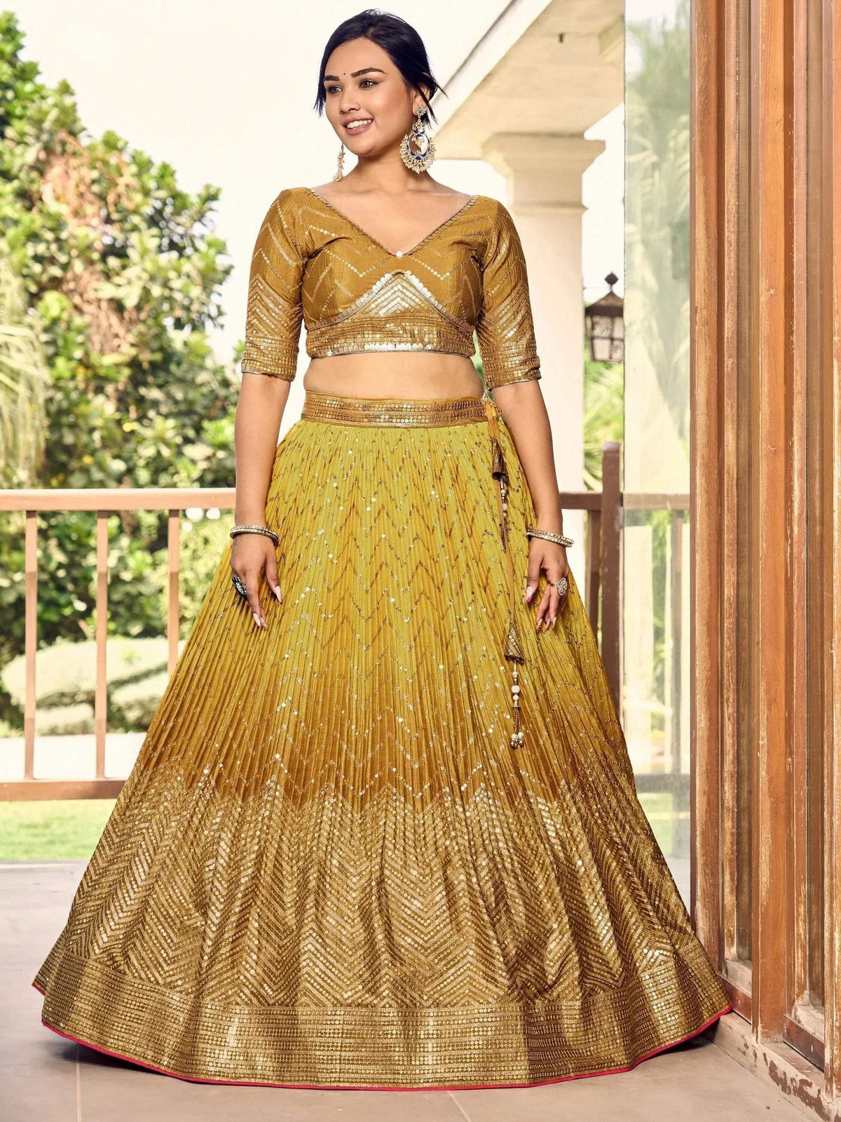 Tulsi Art Outstanding Yellow Sequins Chinon Haldi Wear Lehenga Choli | Grocsy