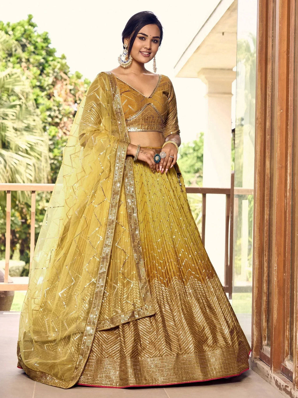 Tulsi Art Outstanding Yellow Sequins Chinon Haldi Wear Lehenga Choli | Grocsy