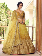 Tulsi Art Outstanding Yellow Sequins Chinon Haldi Wear Lehenga Choli | Grocsy